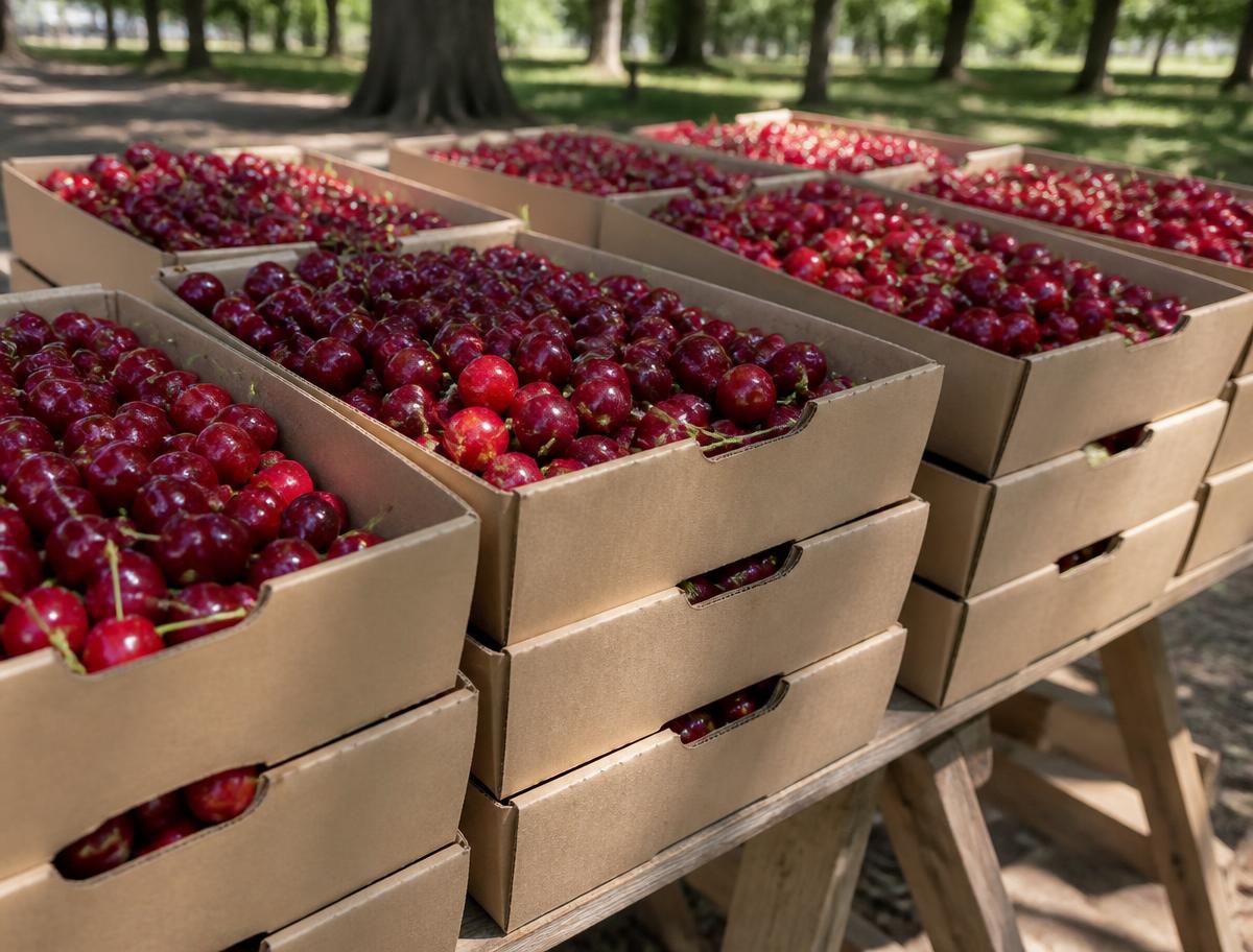 Boxes of cherries ready for delivery to Canberra